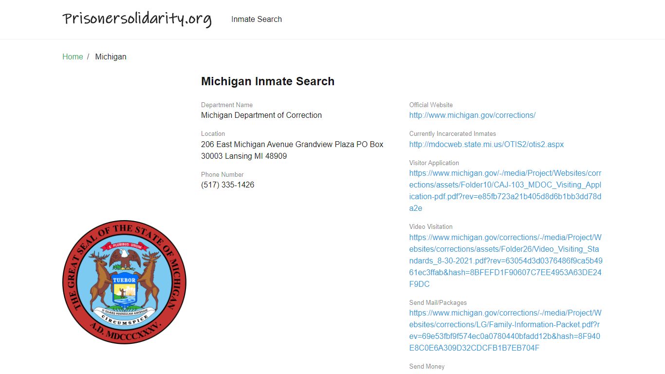 Michigan Inmate Search – Michigan Department of Correction ...